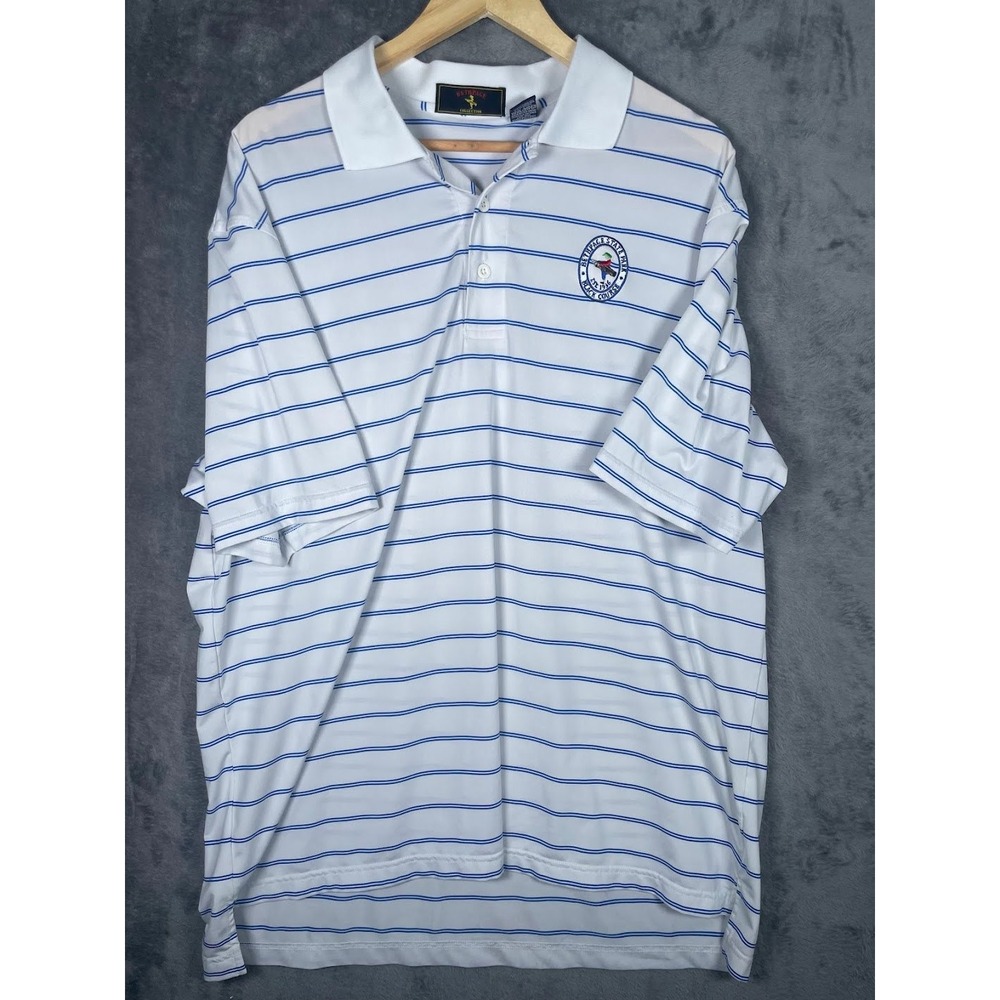 Bethpage Black Course Golf Polo Shirt Mens XL White Blue Striped Bamboo Charcoal